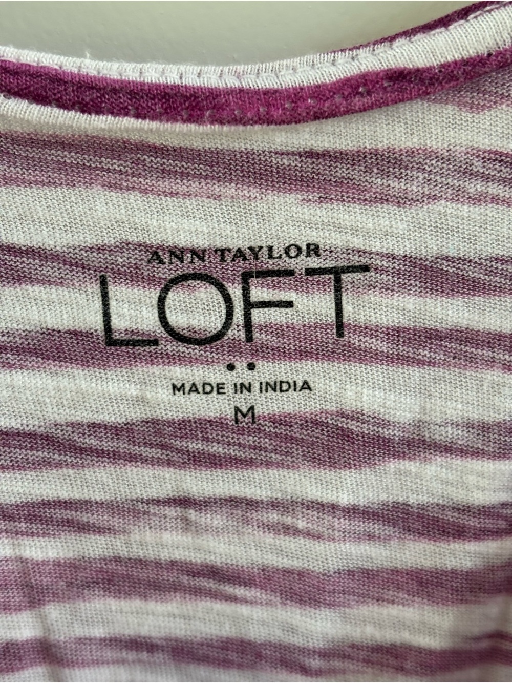 LOFT Striped Tank Top Plum & White | Pleated Neck Sleeveless Blouse | M - Picture 3 of 9